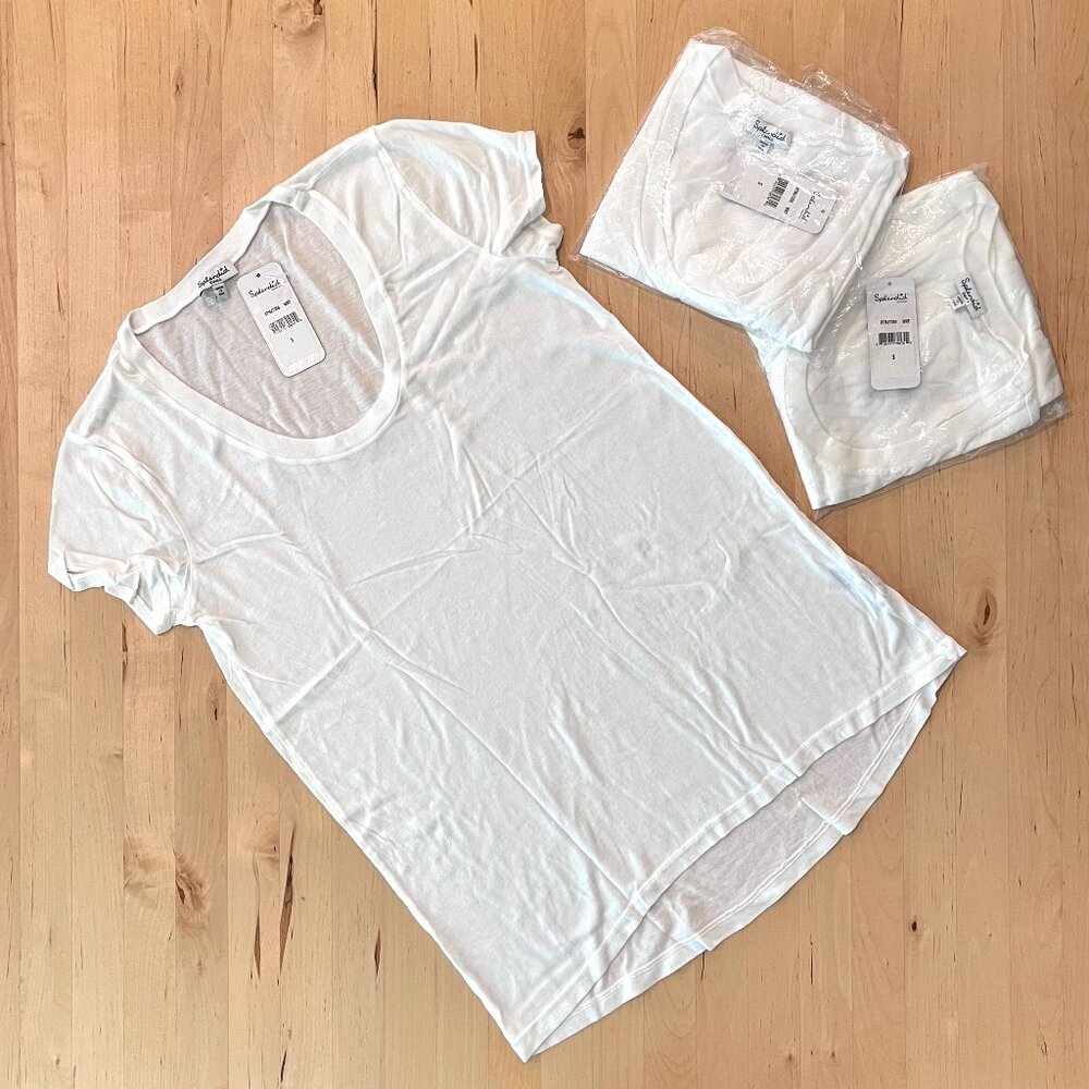 New NWT Splendid Very Light Jersey U-Neck Tee Top S White Supima Cotton Modal